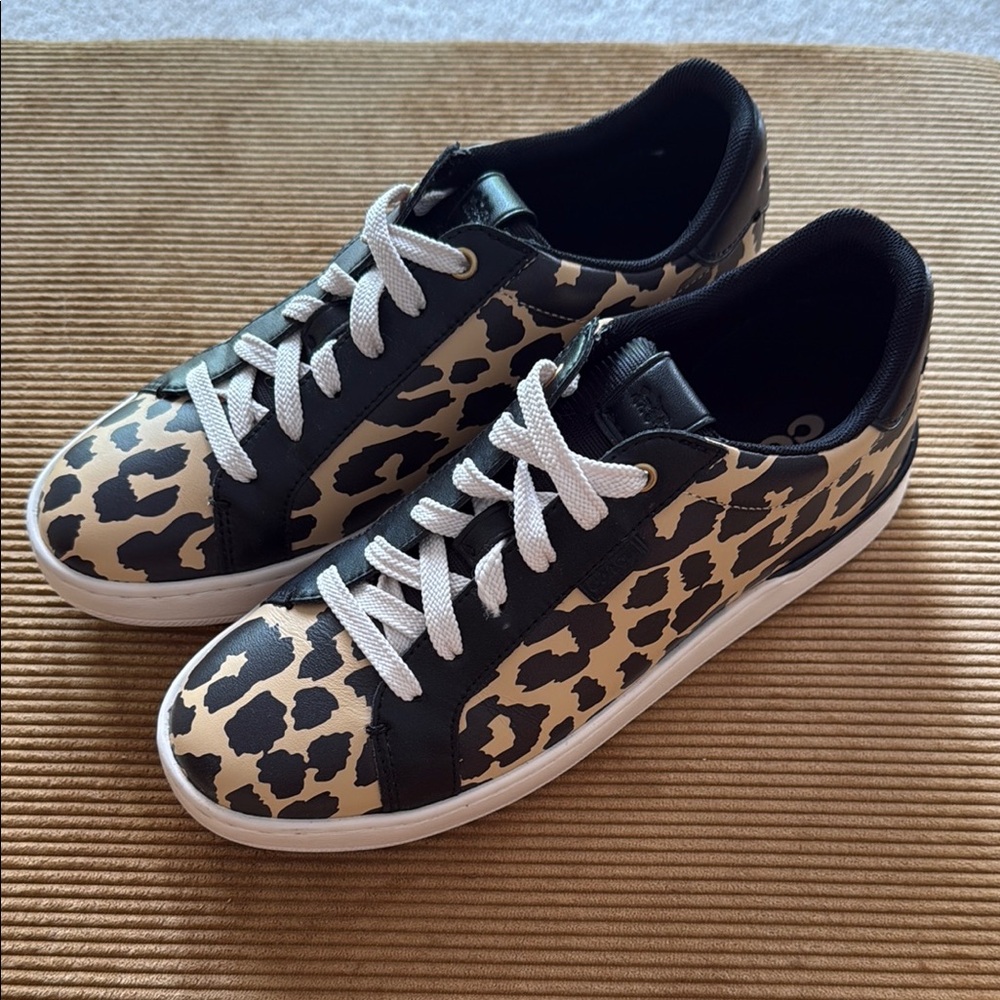 Coach Tan and Black Leopard Print Sneakers